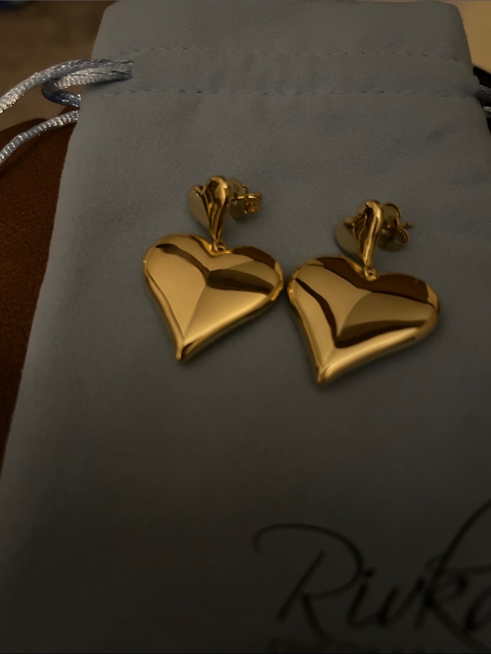 Rivka Friedman Shiny Gold Puffy Heart Drop Earrings
